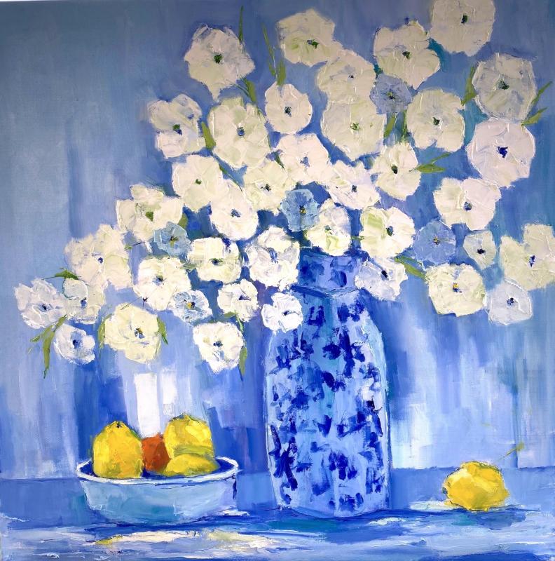 “Garden Blues,” acrylic, MaryBeth Paterson, Gallery One artist.